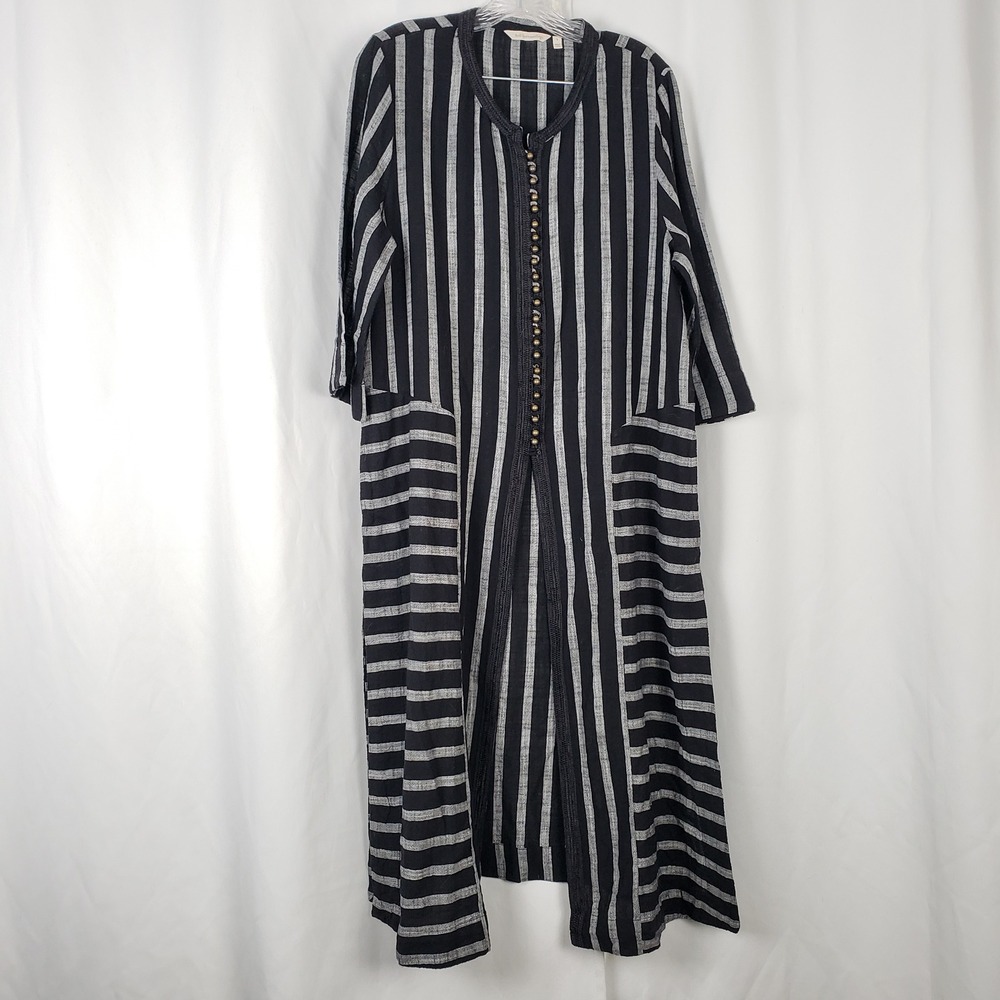 Soft‎ Surroundings Size L Black White Striped Cotton Duster Cardigan ~ FLAWED